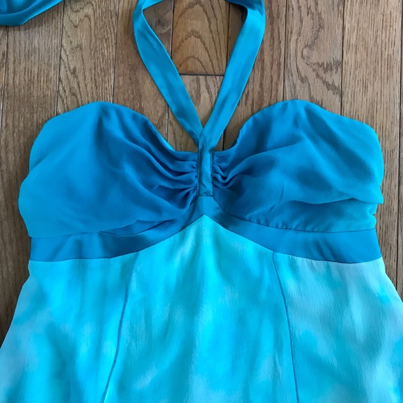 NWT Bebe 100% Silk women’s turquoise blue ombré Boho Asymmetric Midi Dress S - Picture 4 of 8